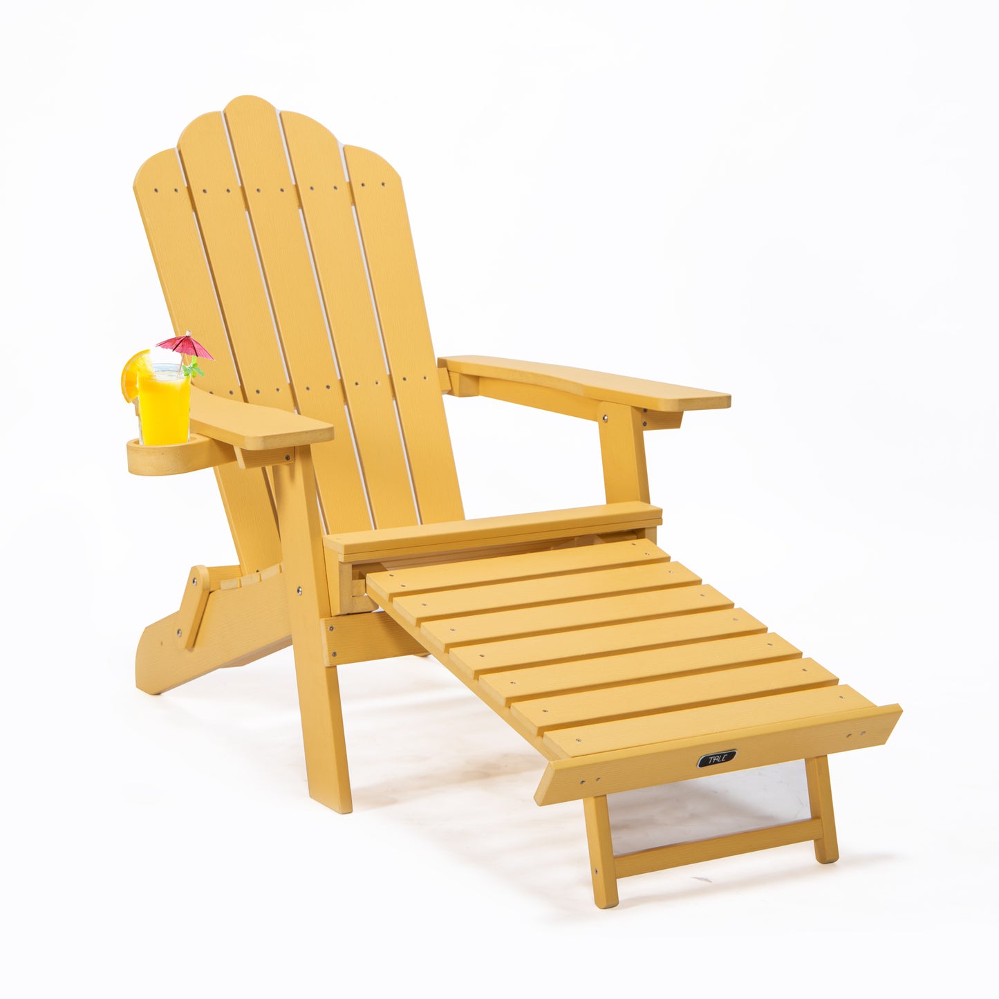 TALE Silla Adirondack plegable con otomana extraíble con portavasos, tamaño amplio, madera de poliéster, para terraza, jardín, muebles de patio trasero, fácil de instalar. Prohibido vender en Amazon