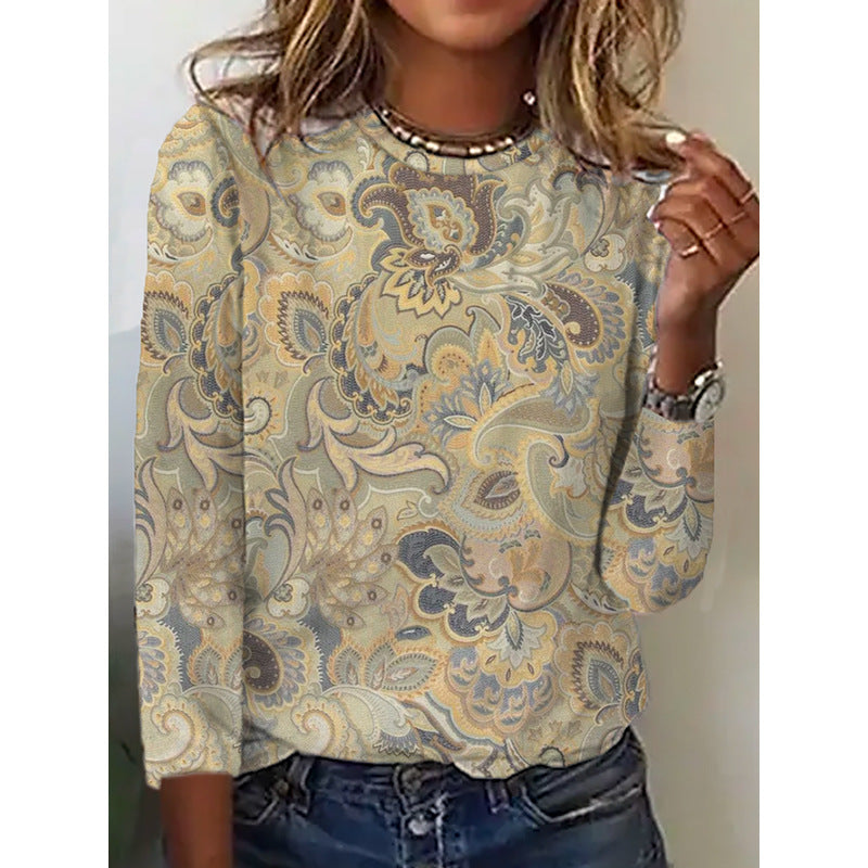 Women's Vintage Floral Print Long Sleeves T-shirt