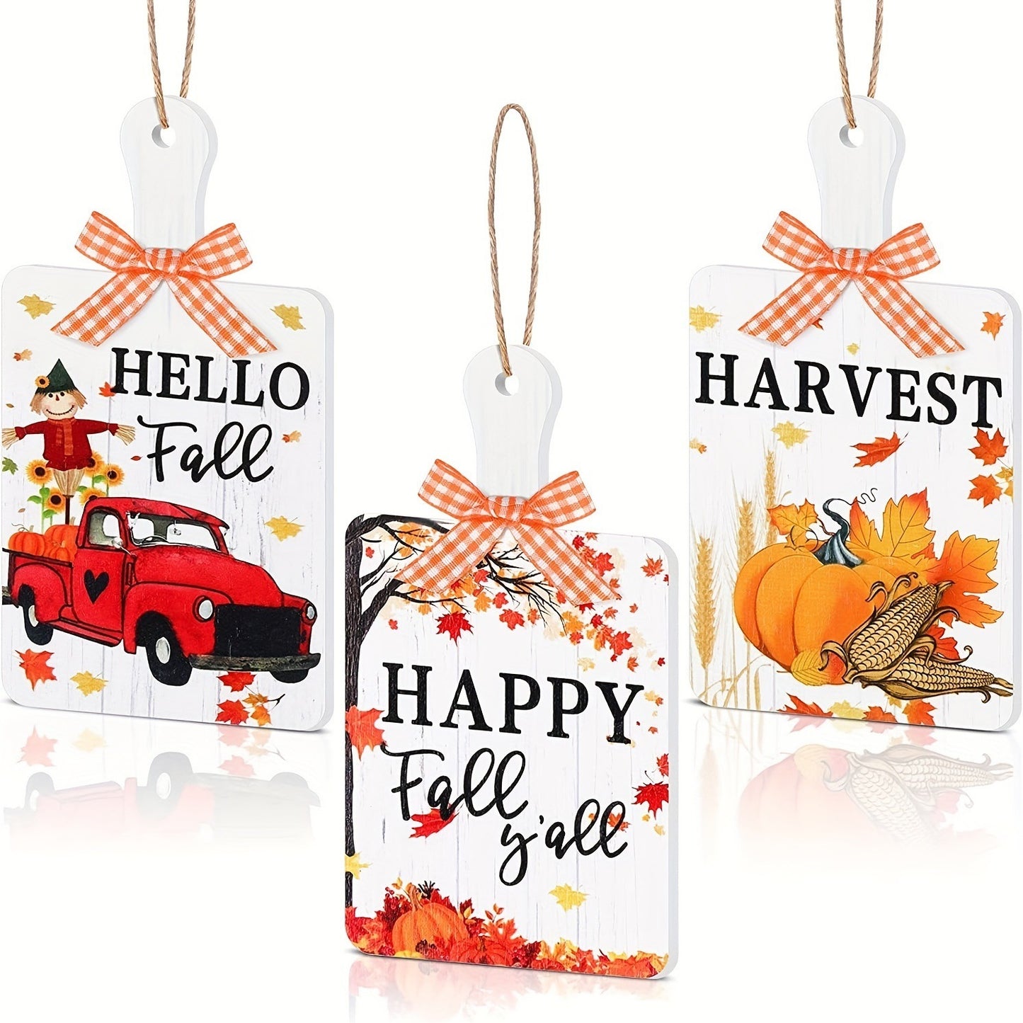 3 Autumn Decorative Supplies Thanksgiving Wooden Door Plate Pendant