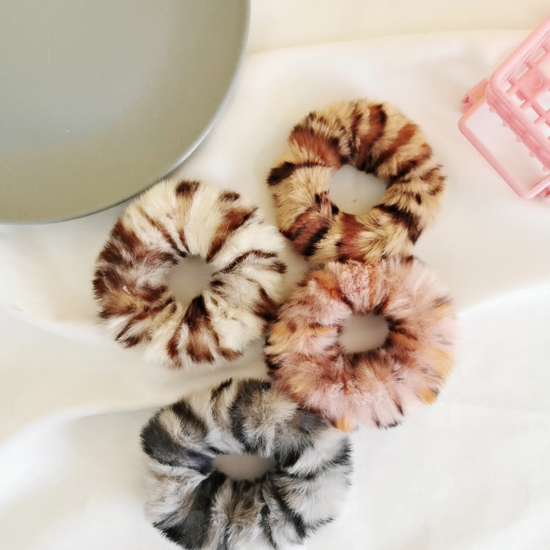 Autumn and winter warm mink hair leopard hair tie