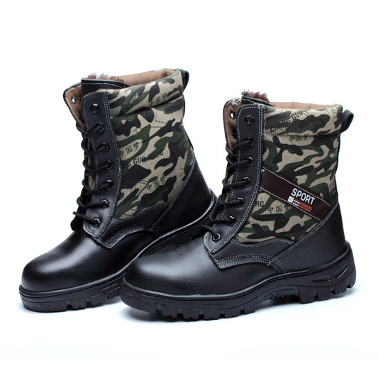 Los zapatos de seguridad para trabajo directo de fábrica ayudan a camuflar el invierno, además de terciopelo, frío, cálido, cómodo, antigolpes, a prueba de pinchazos.