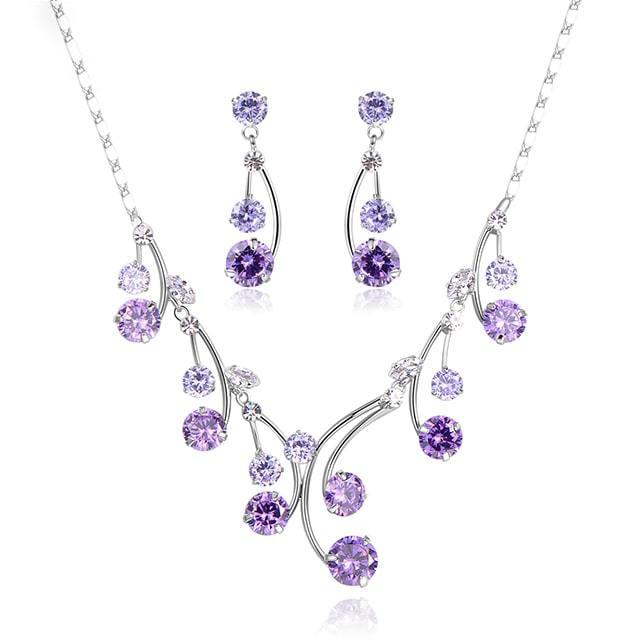 Purple Rhinestone Diamond Jewelry Set