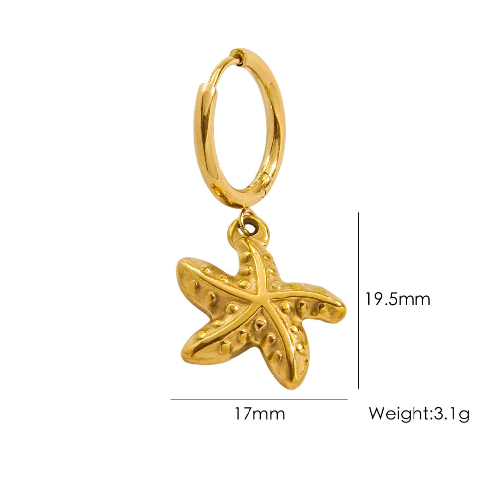 Single Summer Marine Elements Series Stainless Steel 14K Gold Pendant Earrings Tropical Beach Wind Starfish