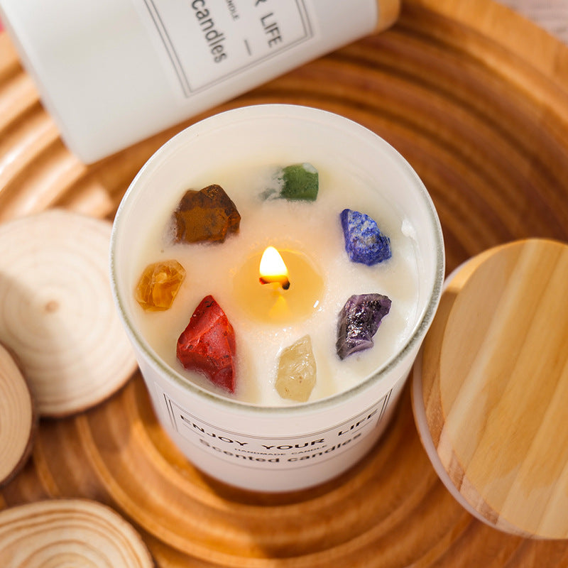 Vela de aromaterapia de piedra de cristal Natural, velas sin humo de cera de soja, caja de regalo, regalo de mano de Navidad