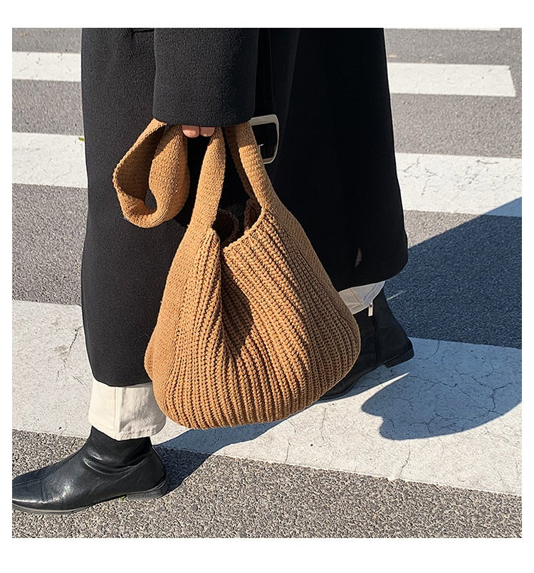 Bolso de estudiante tejido con un solo hombro y axila retro