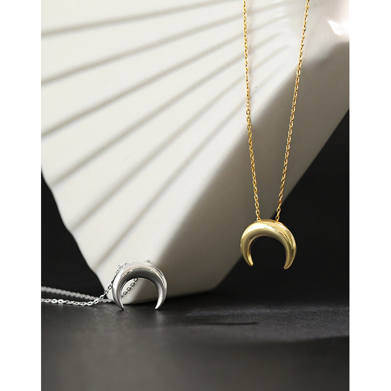 Korean Style 925 Sterling Silver Necklace INS Simple All-match Moon Necklace