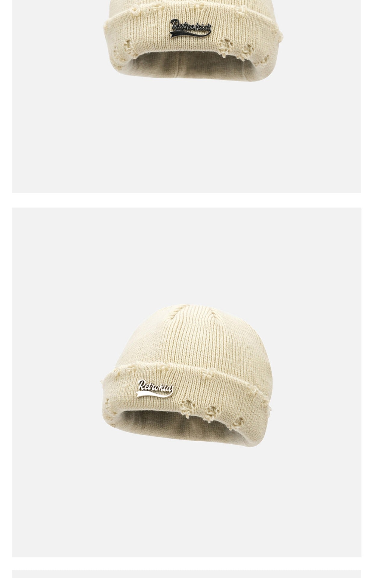 Gorra de lana con letras metálicas rasgadas