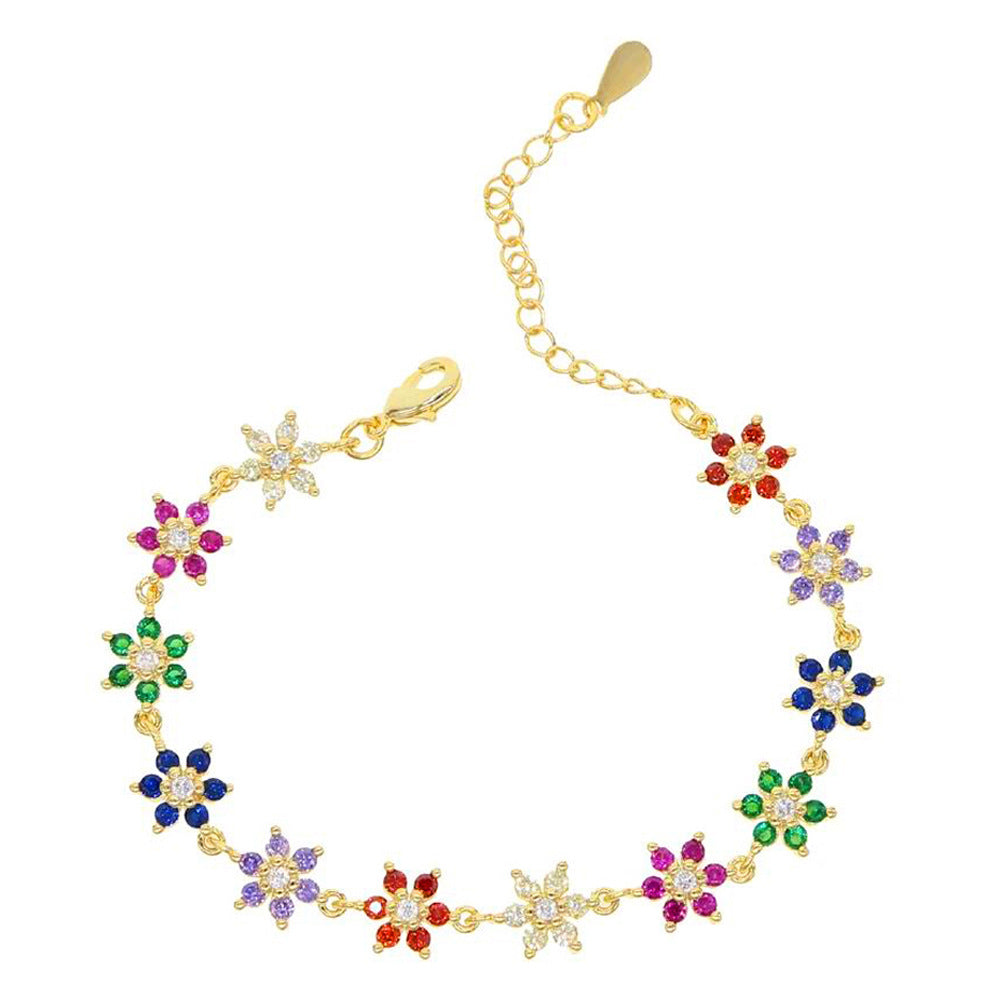 Gold Color Zircon Chain New Colorful Flower Bracelet