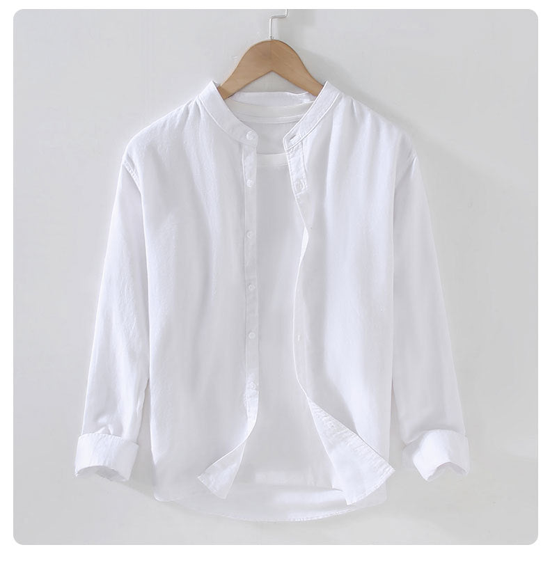 Spring And Summer Men's Linen White Long-sleeved Shirt