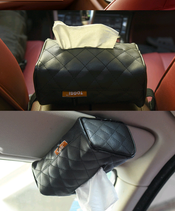 Silla con visera montada en la parte trasera del coche, caja de pañuelos interior, suministros creativos para el coche, juego de toallas de papel, bandeja bonita