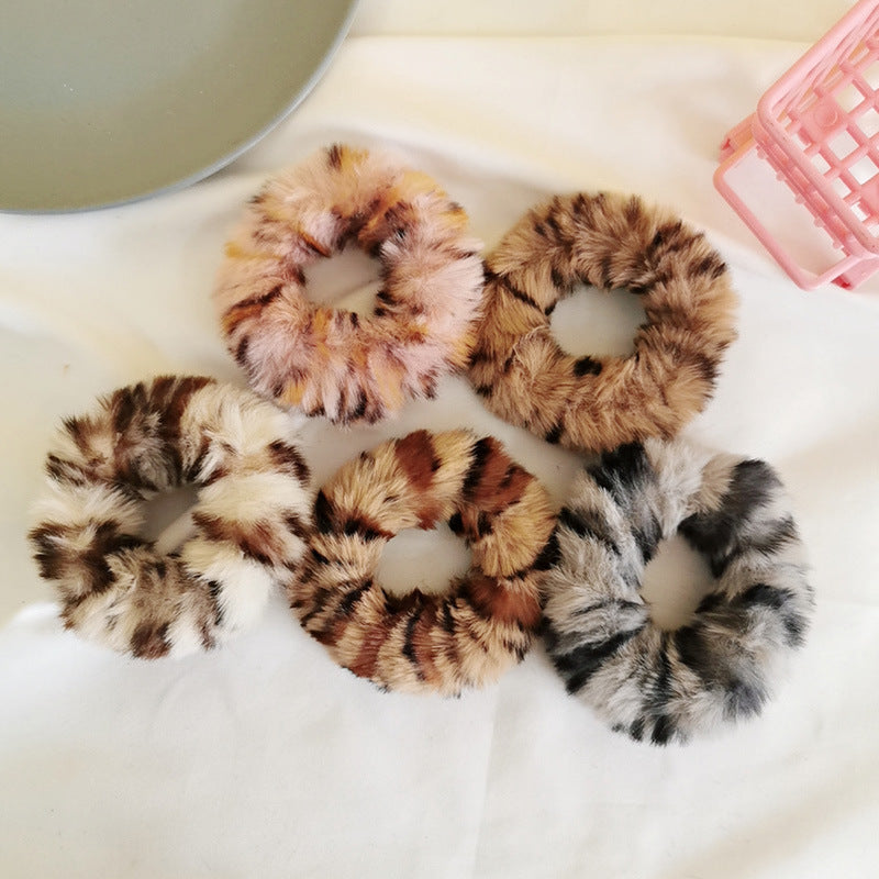 Autumn and winter warm mink hair leopard hair tie