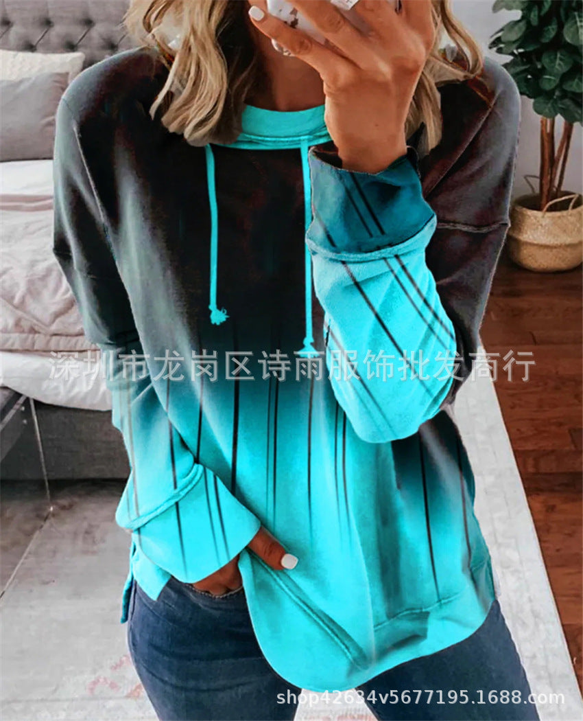 Round Neck Loose Gradient Printing Casual Sweatshirt