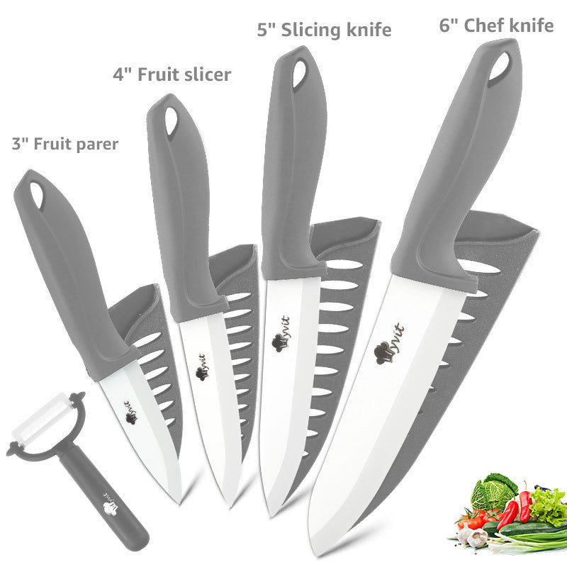 Fivepiece Set Of White Bladed Zirconia Ceramic Knives