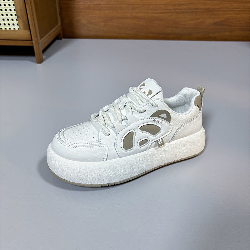 Zapatillas de deporte con plataforma, antideslizantes, deportivas, informales, Panda blanco y negro, cómodas, transpirables, con cordones, zapatos blancos