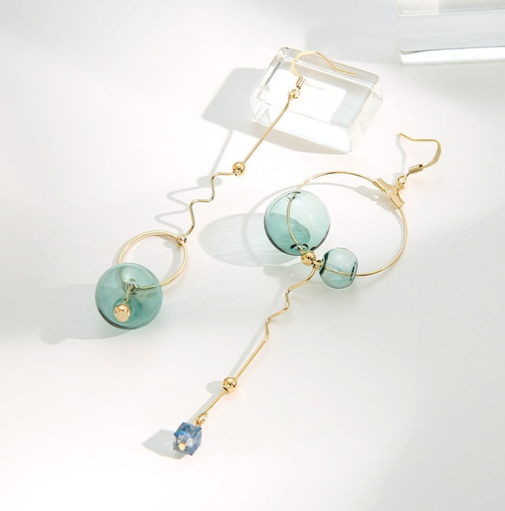 Handmade emerald glass bubble earrings