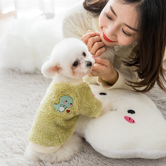 Coral fur warm in winter lovely dog Teddy clothes bear winter small dog cat feet autumn winter clothes