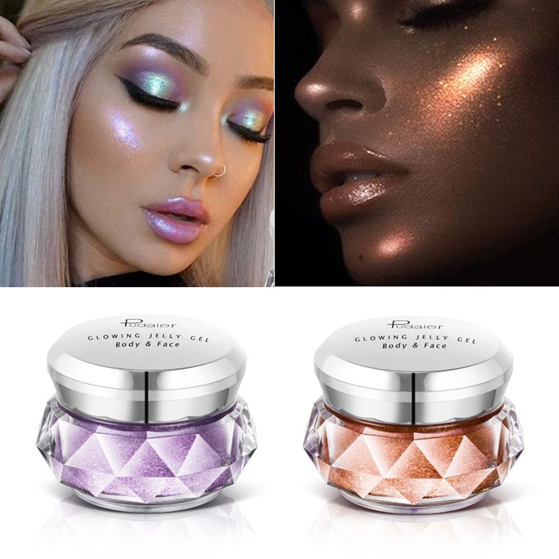 Resaltador de cara, Gel de gelatina, sombra de ojos de sirena, brillo corporal, maquillaje de Festival, Iluminador dorado, resaltador líquido, bronceador