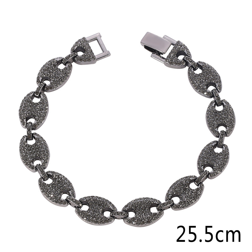 Pulsera de nariz de cerdo con diamantes y botones para mujer