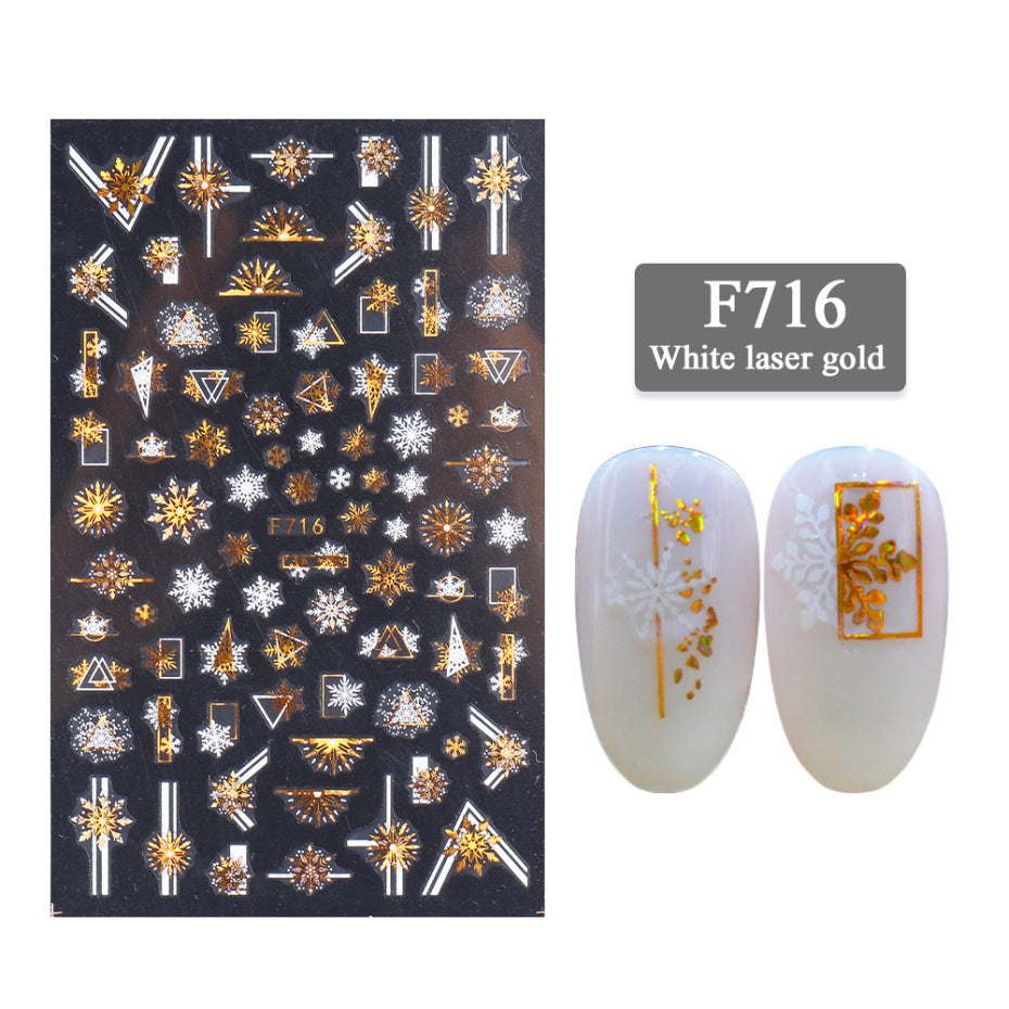 New Nail Stickers 3D Christmas Series Two-color Golden Laser Snowflake Thin Stickers Nail Art Design Nail Art Stickers