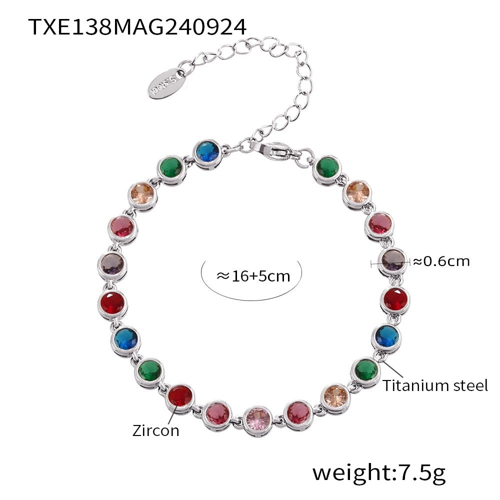 Titanium Steel Zircon Mixed Color Bracelet Vacuum Electroplating Non-fading Necklace