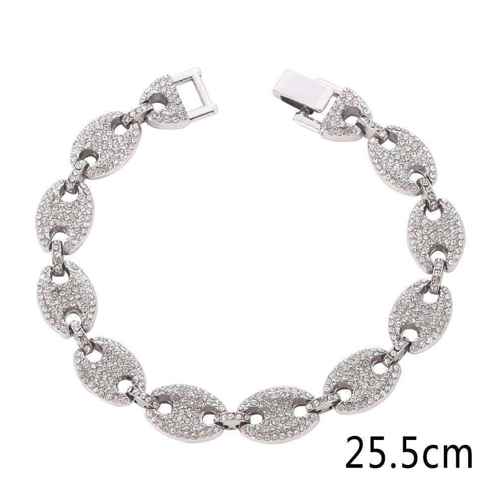 Pulsera de nariz de cerdo con diamantes y botones para mujer