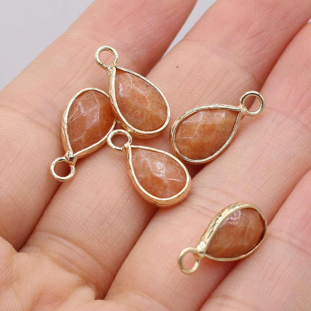 Natural Stone Drop-shaped Gold-plated Edge Pendant