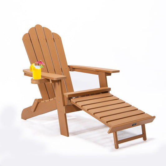 TALE Silla Adirondack plegable con otomana extraíble con portavasos, tamaño amplio, madera de poliéster, para terraza, jardín, muebles de patio trasero, fácil de instalar. Prohibido vender en Amazon