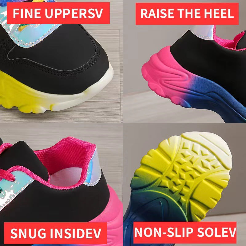 Zapatos deportivos estilo INS de Color arcoíris para mujer, zapatillas de deporte con cordones y parte inferior gruesa, zapatos para correr y caminar ligeros informales a la moda