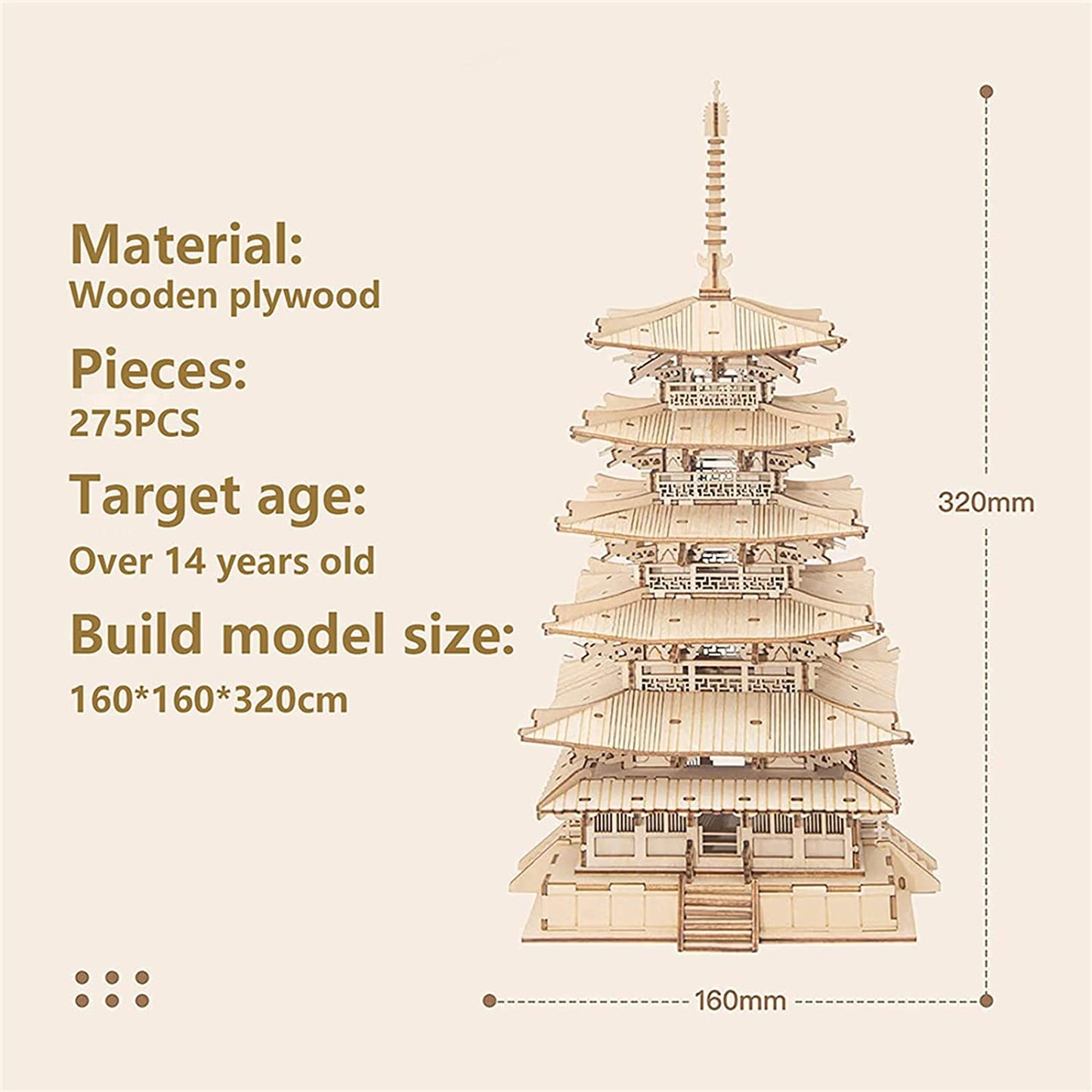 Robotime Pagoda de cinco pisos rompecabezas de madera 3D juguetes para niños regalo de cumpleaños TGN02