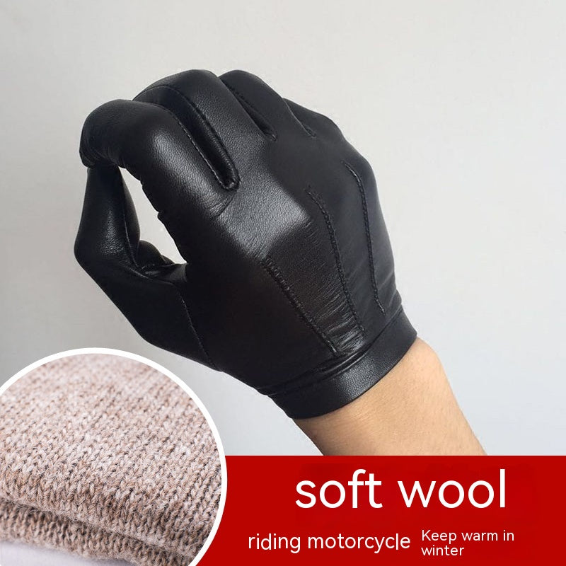 Men's Autumn And Winter Fleece-lined Warm Sheepskin Gloves