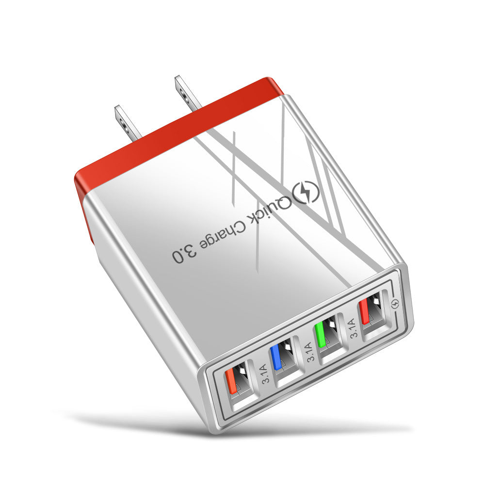 USB 充电器快速充电 3.0 4 手机适配器适用于平板电脑便携式壁式移动充电器快速充电器