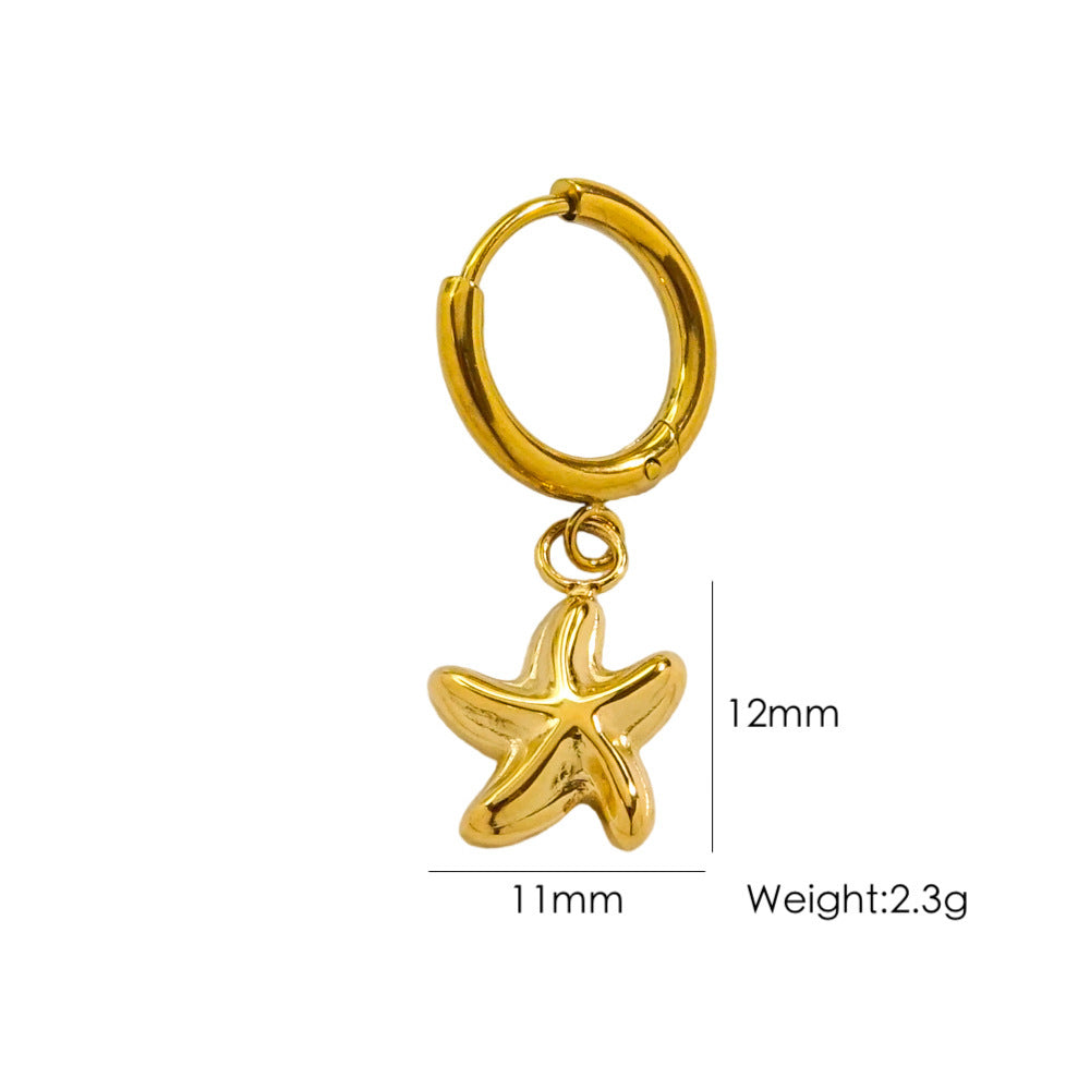 Single Summer Marine Elements Series Stainless Steel 14K Gold Pendant Earrings Tropical Beach Wind Starfish