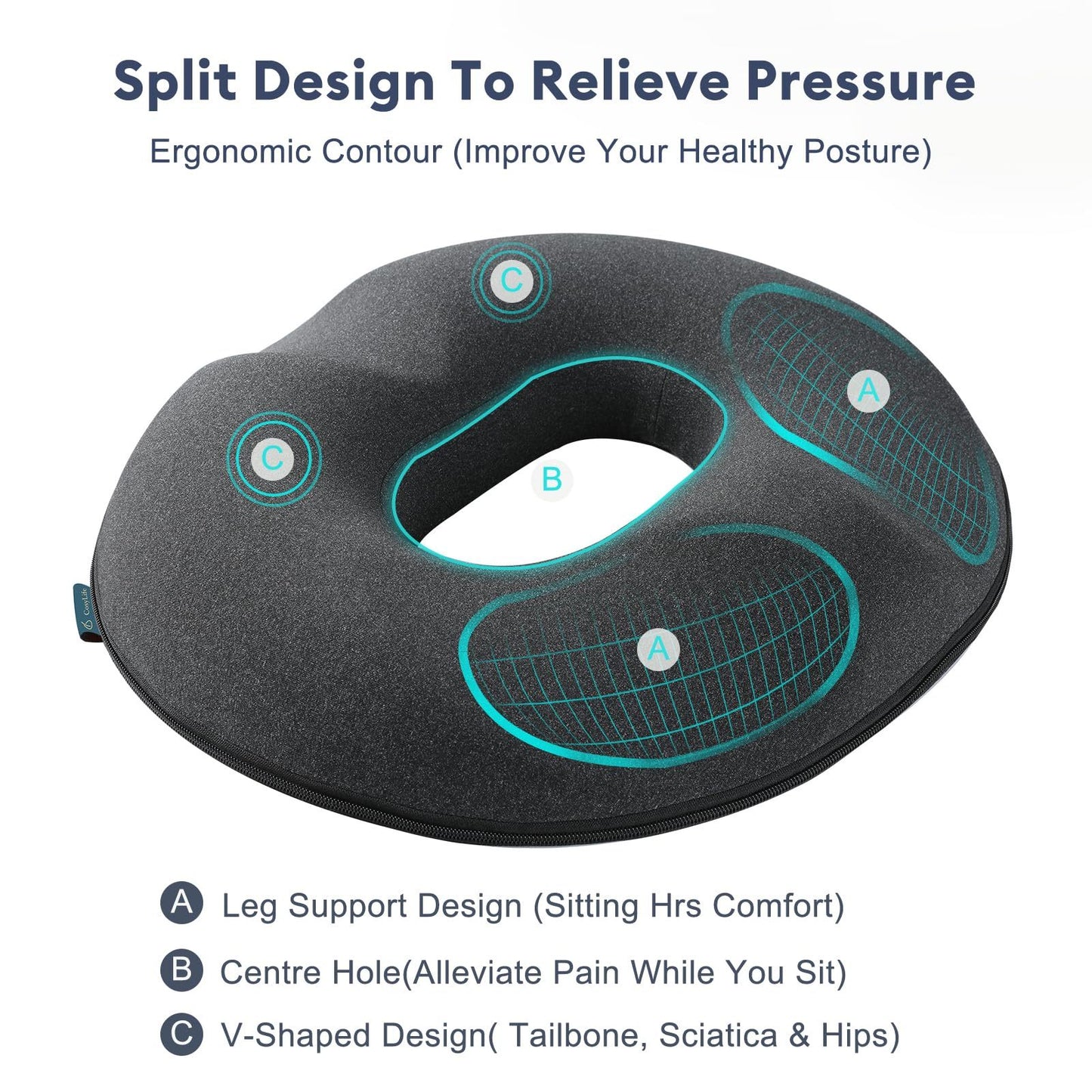 Upgraded Donut Pillow Seat Cushion Relieve Pain And Pressure For Hip Tailbone & Coccyx, Sciatica &High Density Memory Foam For Offic&Home&Travel