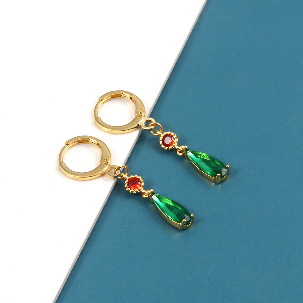 Brass Emerald Earrings Same Drop