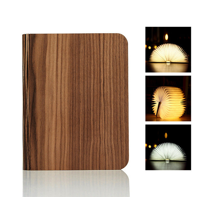 Luz de libro LED giratoria y plegable con veta de madera