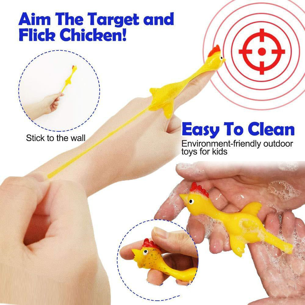 Catapult Launch Rubber Catapulted Chicken Toys Light Finger Prank Stretchy Flying Ejection Toy Slingshot Turkey Sticky