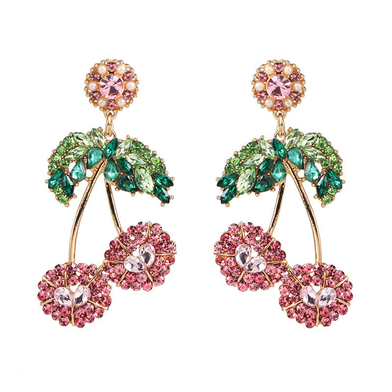 Fruit earrings full diamond ear jewelry