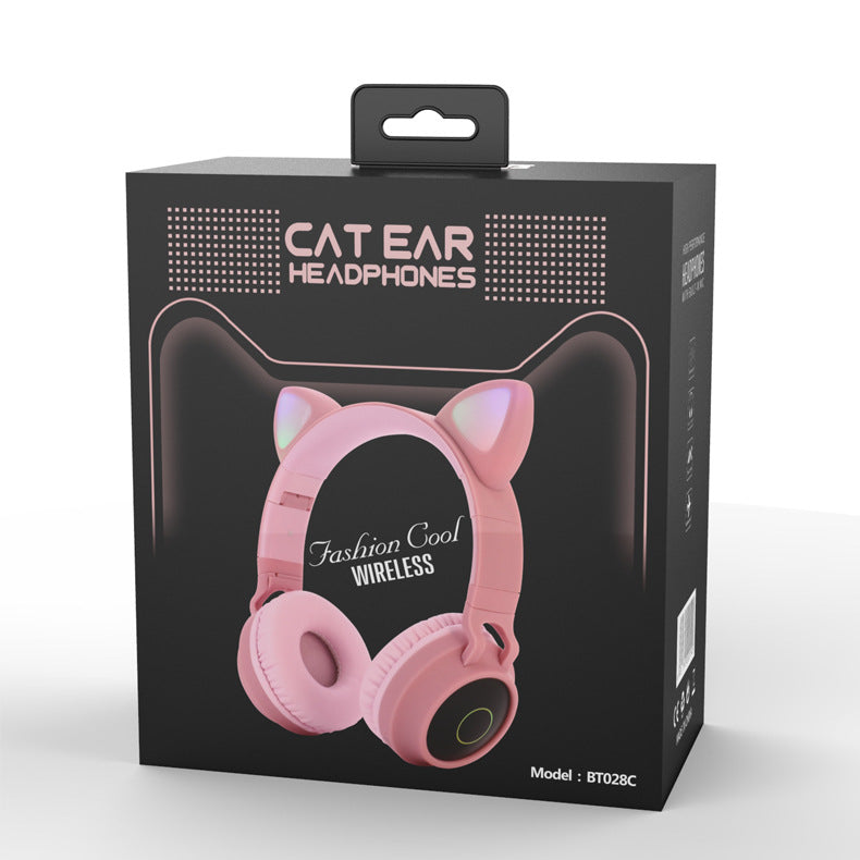 Auriculares con oreja de gato y luz LED, inalámbricos por Bluetooth 5,0, auriculares portátiles plegables para niños con micrófono, el mejor regalo