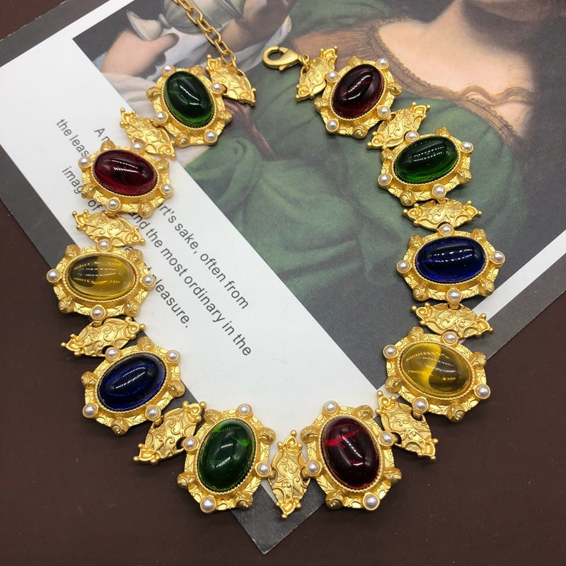 Gold-plated Heavy Industry Color Jelly Glass Pearl Necklace