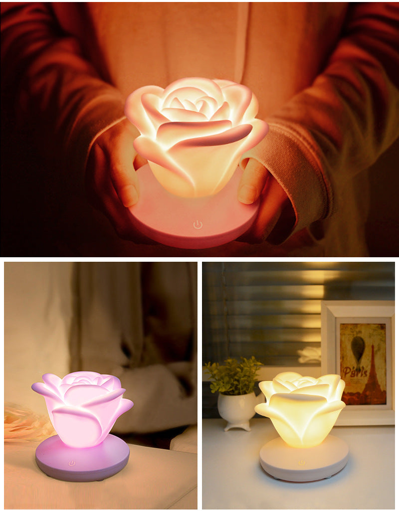 4 colores románticos en forma de rosa, tres niveles de iluminación, atenuación, luz nocturna táctil, luz nocturna del Día de San Valentín