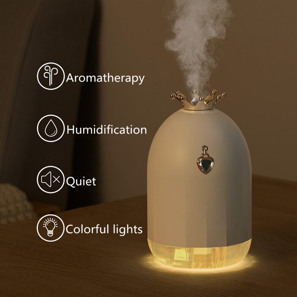 Humidificador de siete colores, pequeño producto nuevo y creativo, suplemento de agua, silenciador de corona, electrodomésticos con pulverizador. 