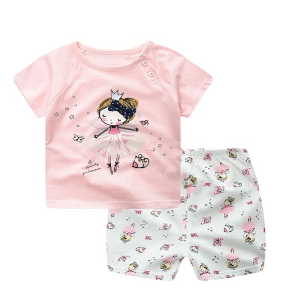 Ropa de dibujos animados para bebé, ropa de verano, camiseta, conjuntos de ropa informal para niña