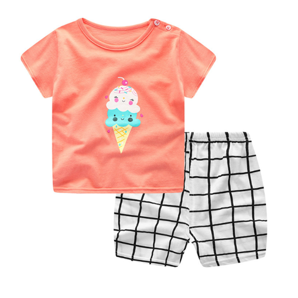 Ropa de dibujos animados para bebé, ropa de verano, camiseta, conjuntos de ropa informal para niña