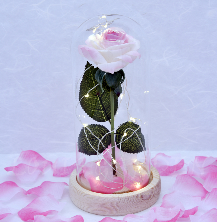 Regalo del Día de la Madre Enchanted Forever Rose Flower en vidrio LED Luz Decoración del hogar