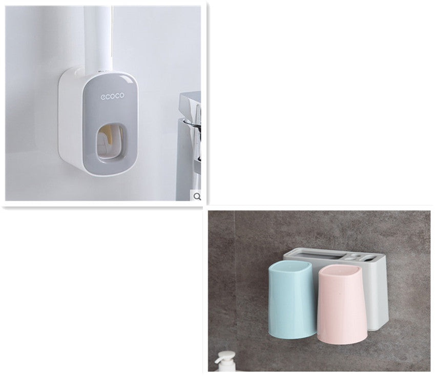 Dispensador de juego de accesorios de baño con soporte automático de pasta de dientes montado en la pared