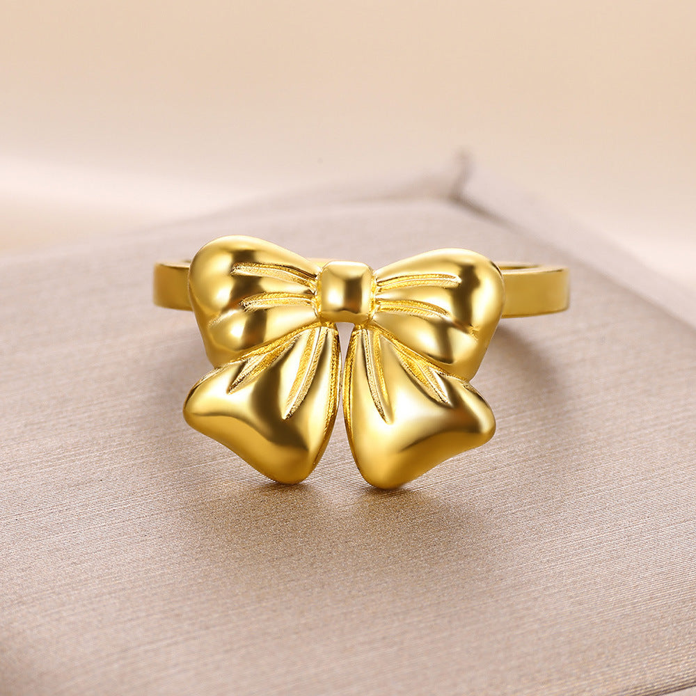 Titanium Steel 18K Gold Plating Bow Ring