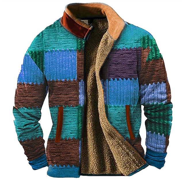 Chaqueta casual con estampado de patchwork de otoño e invierno con estampado 3d para hombres