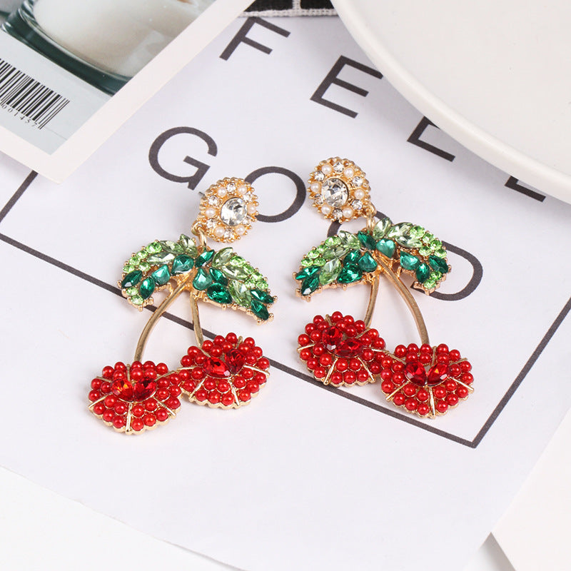 Fruit earrings full diamond ear jewelry