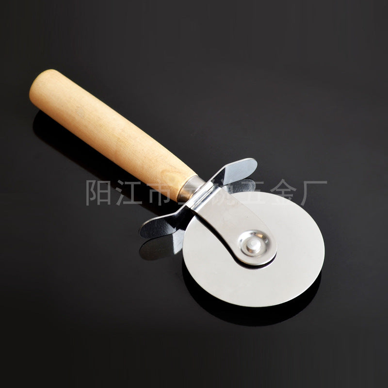 round knife with wooden handle stainless steel pizza cutter knives