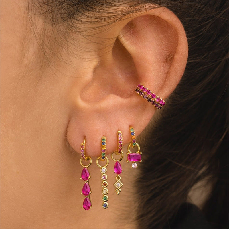 Colorful Zircon Geometric Copper Plating 18K Gold